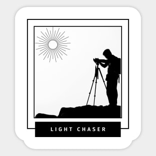 Light chaser photographer and sun design with mountains for nature photographers Sticker